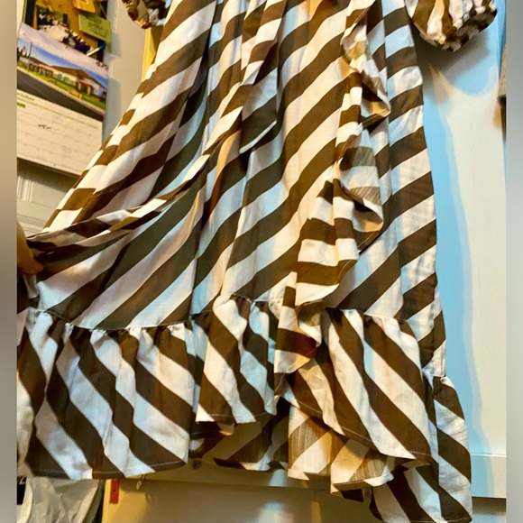 NEW**LANE BRYANT, POCKETS, LONG SLEEVE, LINED BROWN STRIP MIDI DRESS, - Picture 6 of 11